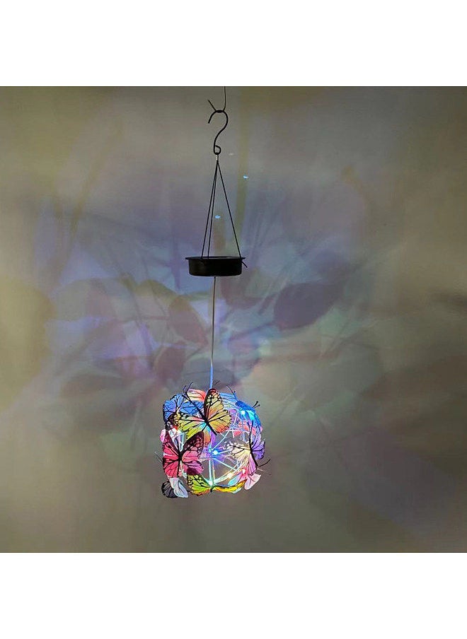 Generic Hanging Solar Lights Outdoor Butterfly Pattern Decorative LED Lanterns 7 Color Changing LED Metal Solar Lights Waterproof Hanging  Garden Lantern for Lawn Backyard Security Landscape Lamp  - Image 2