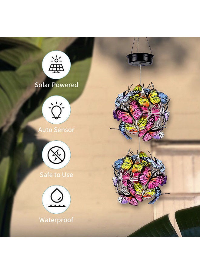 Generic Hanging Solar Lights Outdoor Butterfly Pattern Decorative LED Lanterns 7 Color Changing LED Metal Solar Lights Waterproof Hanging  Garden Lantern for Lawn Backyard Security Landscape Lamp  - Image 3