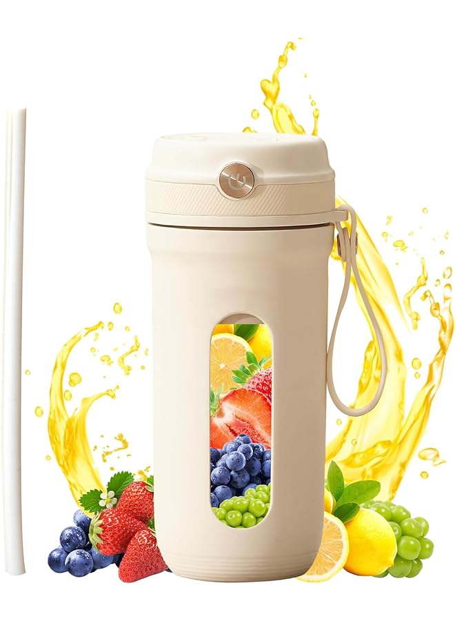 Portable Blender Personal Size Blender For Shakes And Smoothies With 10 Ultra Sharp Blades 16 Oz Mini Blender Usb Rechargeable Type C For Travel Picnic Office Gym Milky White  - Image 1