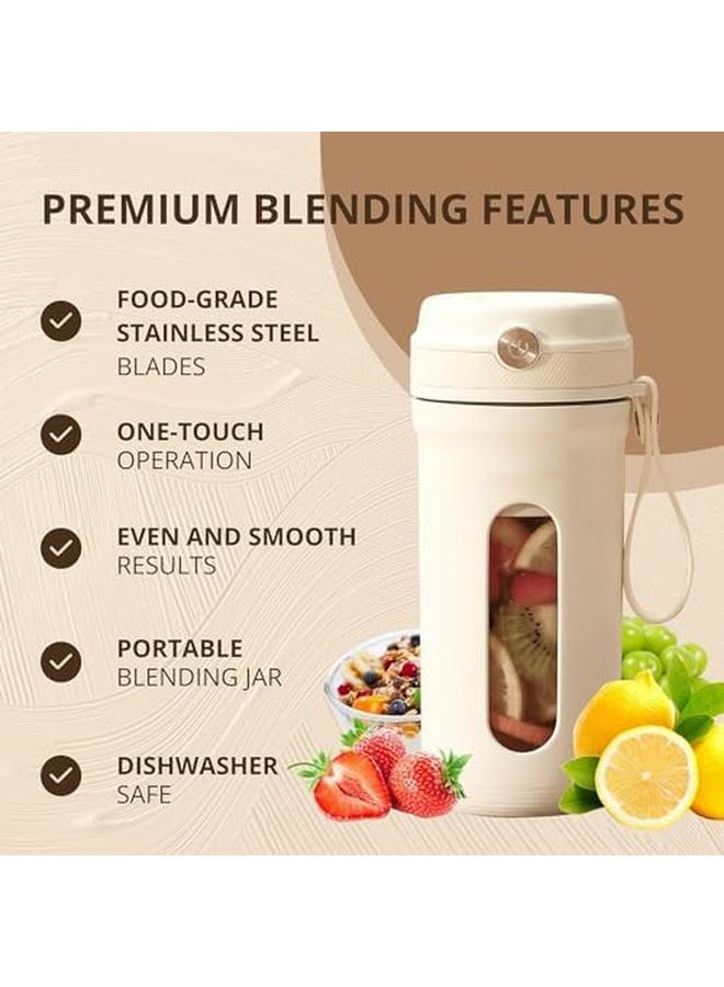 Portable Blender Personal Size Blender For Shakes And Smoothies With 10 Ultra Sharp Blades 16 Oz Mini Blender Usb Rechargeable Type C For Travel Picnic Office Gym Milky White  - Image 2