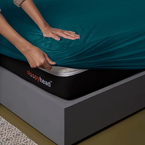 Sleepyhead 100% Waterproof Cotton Feel Mattress Protector | Queen Size, 72 x 60 Inches | Breathable & Ultra Soft Fitted Bed Protector| Deep Teal - Image 1