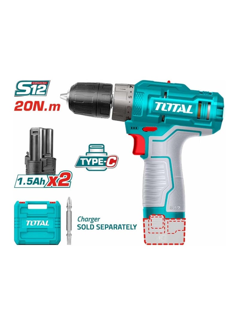 توتال شنيور بطارية 12 فولت 2 بطارية 2 سرعه + شنطة بلاستك