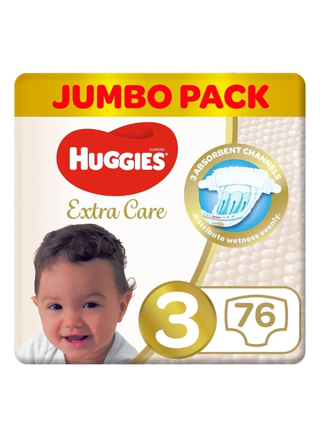 HUGGIES Extra Care Baby Diapers, Size 3, 4-9Kg, Pack of 76’s