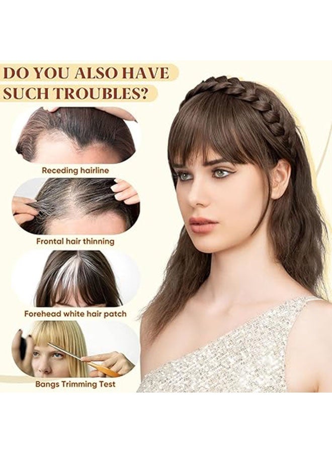 Happy D Braided headband with bangs, handcrafted woven synthetic tassel hairpiece, anti-slip comb hairpiece for sparse tops and receding hairlines, 2 pieces in dark brown and light brown - Image 5