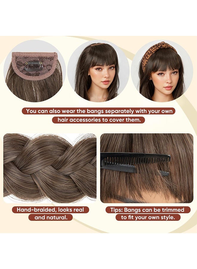 Happy D Braided headband with bangs, handcrafted woven synthetic tassel hairpiece, anti-slip comb hairpiece for sparse tops and receding hairlines, 2 pieces in dark brown and light brown - Image 4