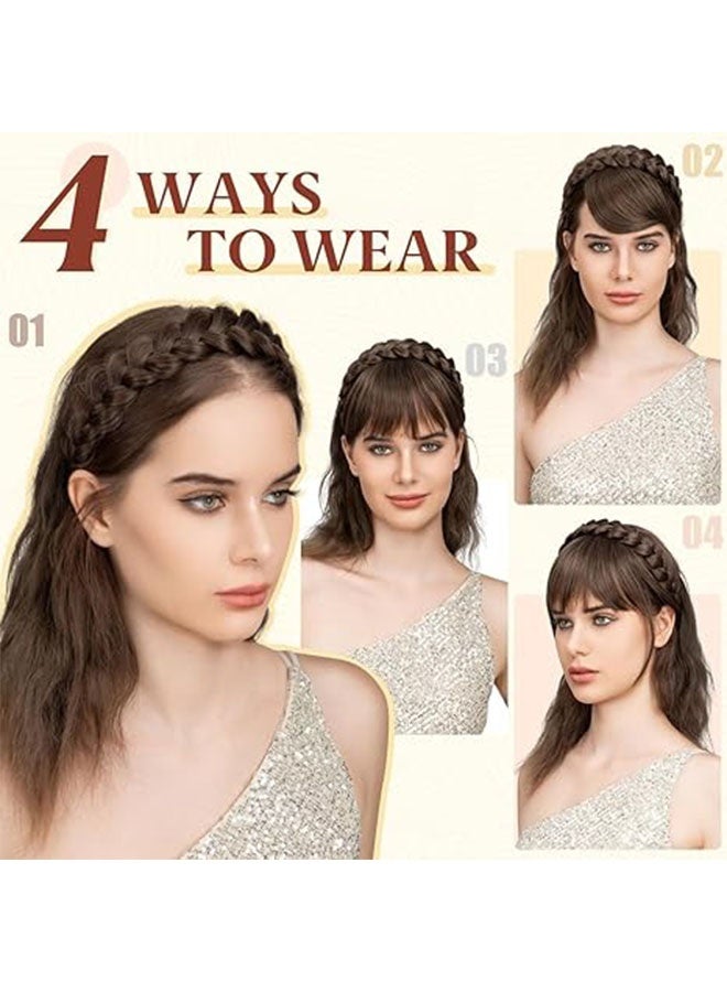Happy D Braided headband with bangs, handcrafted woven synthetic tassel hairpiece, anti-slip comb hairpiece for sparse tops and receding hairlines, 2 pieces in dark brown and light brown - Image 3