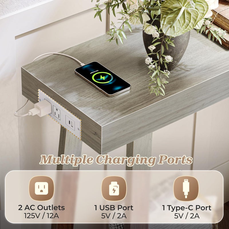 Huuger Entryway Console Table with Charging Station, USB-C Port, 47.2 Inch Sofa Table with Metal Legs, Entry Hallway Table with Thicker Desktop, Modern Behind Couch Table, Grey - Image 3