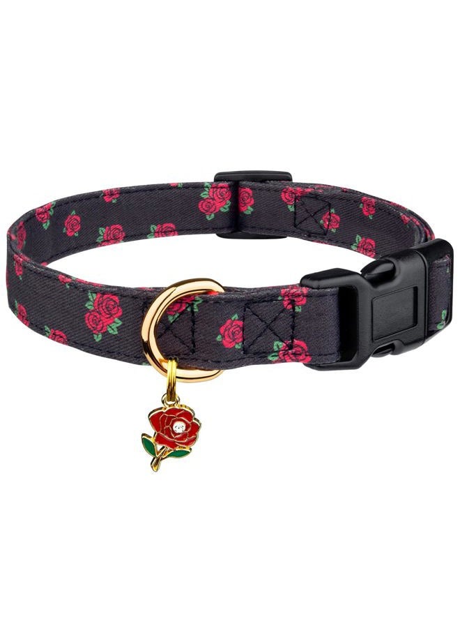 FYEQYAOU Cotton Handmade Dog Collar Cute and Distinctive Patterns Black Rose with Pendant Cute Dog Collars for Small Medium Large Dogs Girl Dogs Boy Dogs M - Image 1