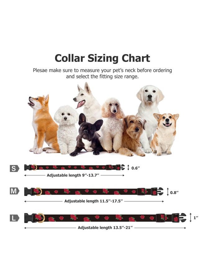 FYEQYAOU Cotton Handmade Dog Collar Cute and Distinctive Patterns Black Rose with Pendant Cute Dog Collars for Small Medium Large Dogs Girl Dogs Boy Dogs M - Image 3