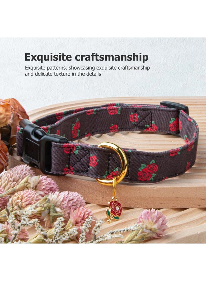 FYEQYAOU Cotton Handmade Dog Collar Cute and Distinctive Patterns Black Rose with Pendant Cute Dog Collars for Small Medium Large Dogs Girl Dogs Boy Dogs M - Image 5