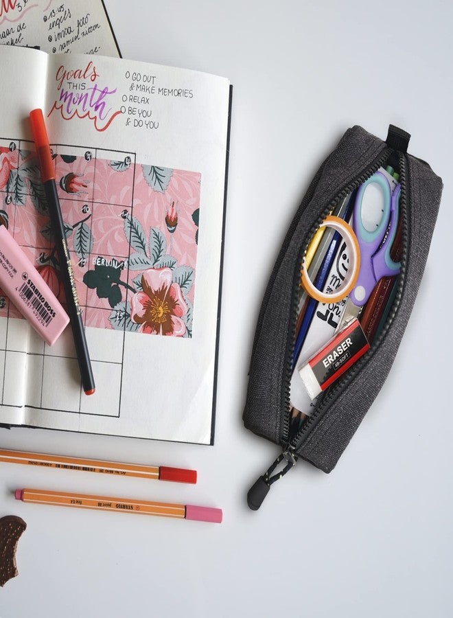 RE ROUGH ENOUGH Rough Enough Small Canvas Pencil Case Pen Pouch Back to School Supplies for Student Girls Boys Adults Office Classroom with Detachable Keychian Black - Image 3