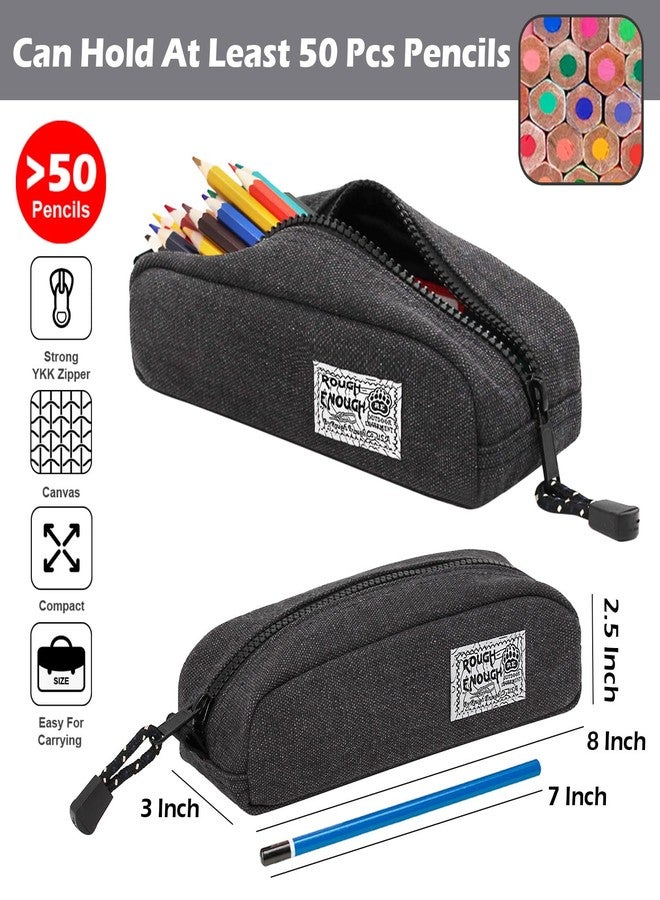 RE ROUGH ENOUGH Rough Enough Small Canvas Pencil Case Pen Pouch Back to School Supplies for Student Girls Boys Adults Office Classroom with Detachable Keychian Black - Image 4