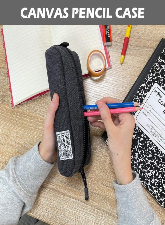 RE ROUGH ENOUGH Rough Enough Small Canvas Pencil Case Pen Pouch Back to School Supplies for Student Girls Boys Adults Office Classroom with Detachable Keychian Black - Image 2