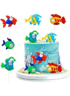 Under the Sea Cake Decorations 5pcs Fish Cake Cupcake Toppers Ocean Birthday Cake Topper Ocean Animals Sea Cake Decorations for Sea Ocean Mermaid Fishing Theme Birthday Baby Shower Party