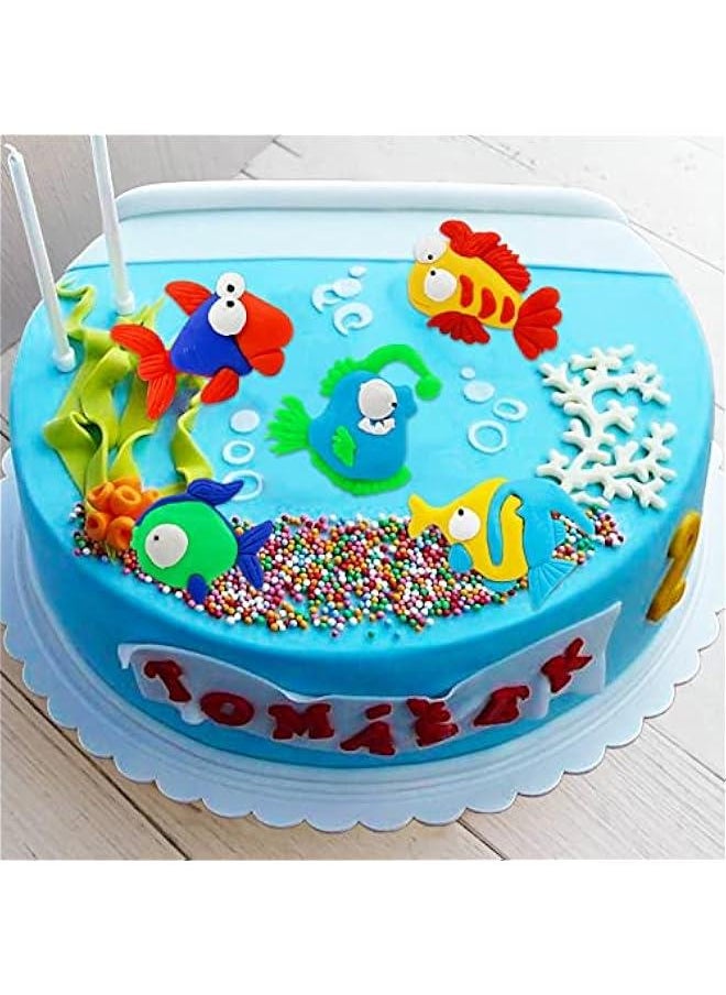 Generic - Under the Sea Cake Decorations 5pcs Fish Cake Cupcake Toppers Ocean Birthday Cake Topper Ocean Animals Sea Cake Decorations for Sea Ocean Mermaid Fishing Theme Birthday Baby Shower Party - Image 1