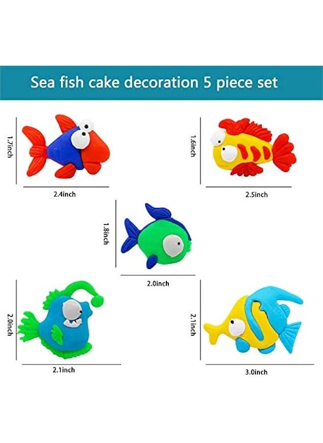 Generic - Under the Sea Cake Decorations 5pcs Fish Cake Cupcake Toppers Ocean Birthday Cake Topper Ocean Animals Sea Cake Decorations for Sea Ocean Mermaid Fishing Theme Birthday Baby Shower Party - Image 1
