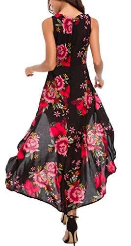 Kormei Womens Sleeveless Scoop Neck Floral Rayon Party Split Maxi Romper Dress XL Black&Red - Image 5