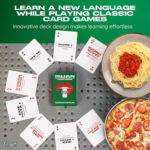 LINGO Italian Lingo Playing Cards | Travel Flashcards | Learn Italian Vocabulary in A Fun & Easy Way | 52 Essential Translations - Image 3