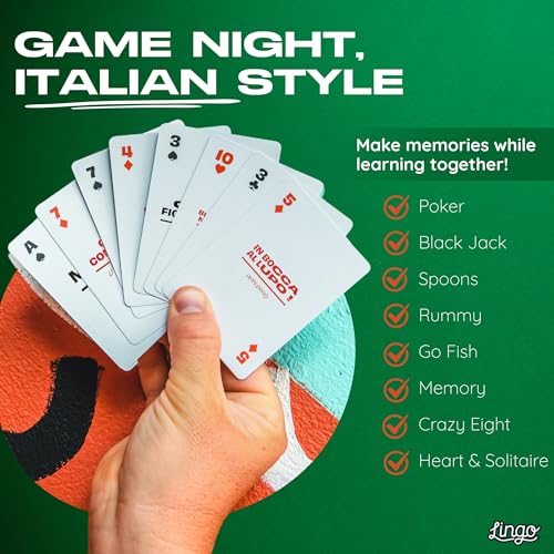 LINGO Italian Lingo Playing Cards | Travel Flashcards | Learn Italian Vocabulary in A Fun & Easy Way | 52 Essential Translations - Image 5