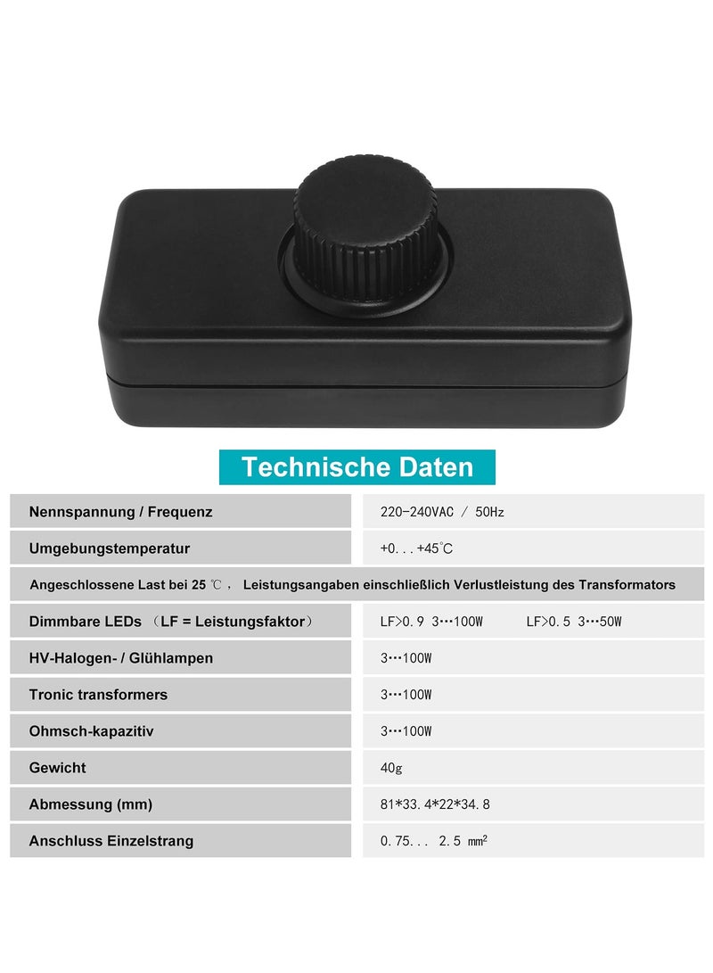 LED Dimmer Inline LED Dimmer Switch 1 Gang 220V-240V Trailing Edge Dimmer Full Range Rotary Dimmer Switch for 3-100W Dimmable LED Incandescent Halogen Bulbs for Table Lamp Floor Lamp - Image 4