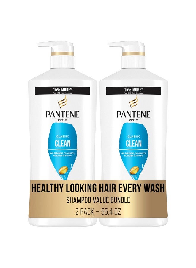 Pantene Pantene Classic Clean Shampoo Twin Pack, Pro-V Nutrients for Dry, Color-Treated Hair, Healthy Looking Hair Every Wash, Antioxidant-Rich, 27.7 Fl Oz Each + Miracle Rescue Shot (0.5 Oz)  - Image 1
