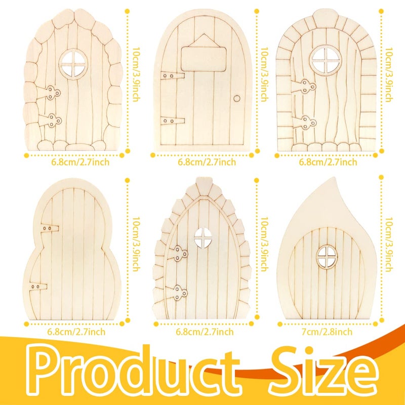 Cinvo 24 Pcs Wooden Fairy Doors Kit - Unfinished Miniature DIY Craft Doors with 6 Styles, Natural Wood Elf Door Blanks for Fairy Garden Decor, Christmas Crafts, Mini House Accessories - Image 2