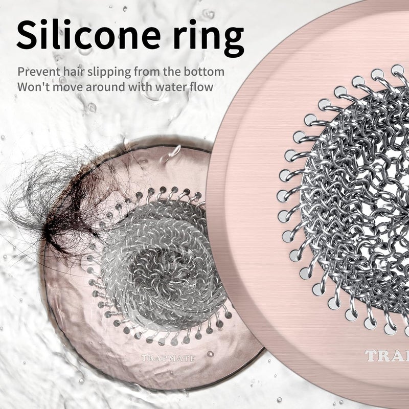 TRAPMATE Shower Drain Hair Catcher, Fast Drainage Bathtub Drain Hair Catcher, Easy Clean Hair Catcher Shower Drain, Upgraded 304 Stainless Steel Shower Drain Cover For Shower Regular & Pop-up Drain (Rose Gold) - Image 3