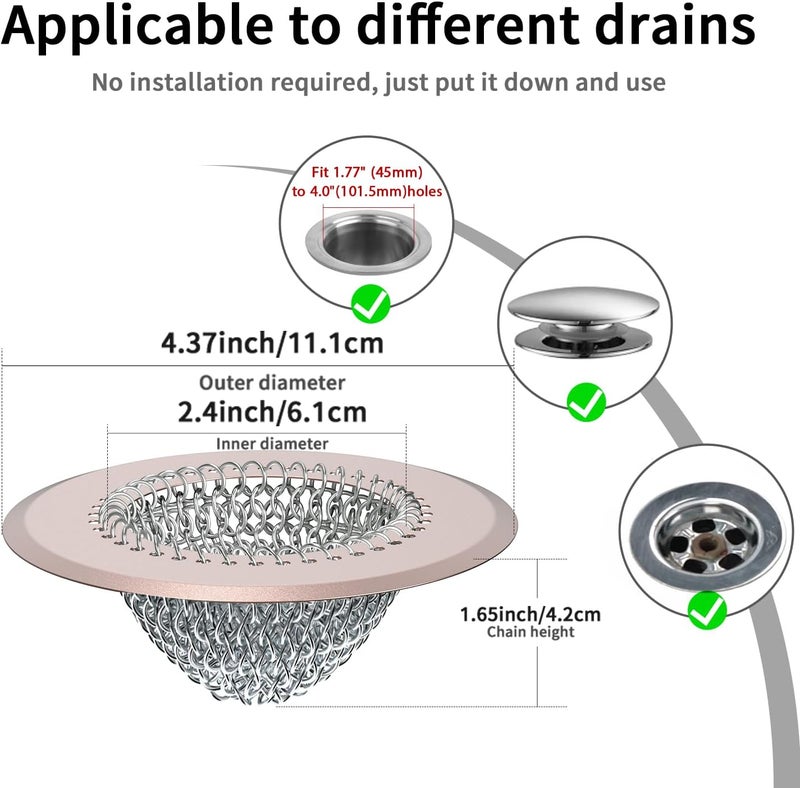 TRAPMATE Shower Drain Hair Catcher, Fast Drainage Bathtub Drain Hair Catcher, Easy Clean Hair Catcher Shower Drain, Upgraded 304 Stainless Steel Shower Drain Cover For Shower Regular & Pop-up Drain (Rose Gold) - Image 4