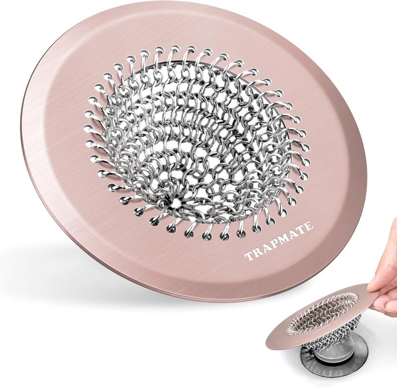 TRAPMATE Shower Drain Hair Catcher, Fast Drainage Bathtub Drain Hair Catcher, Easy Clean Hair Catcher Shower Drain, Upgraded 304 Stainless Steel Shower Drain Cover For Shower Regular & Pop-up Drain (Rose Gold) - Image 1