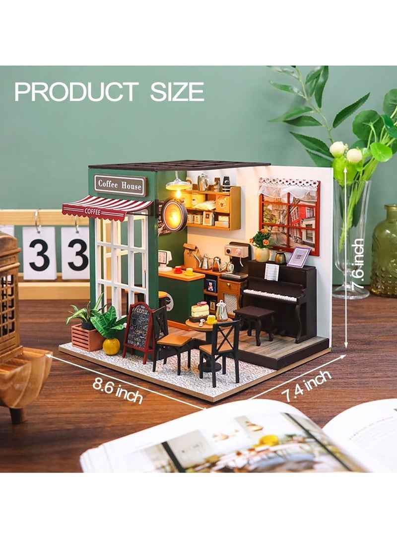 DIY miniature dollhouse kit, mini house making kit with furniture and lights, small house kit for adults, birthday, hobby handmade gifts between holidays, coffee house - Image 2