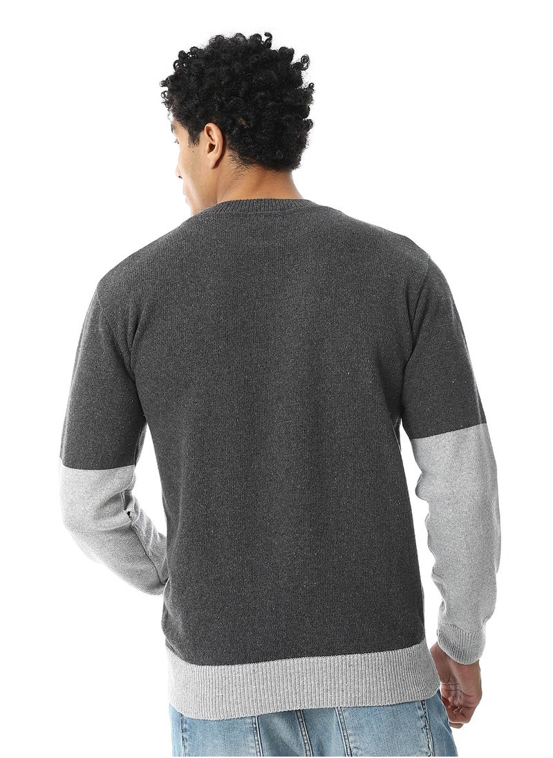 Andora Crew Neck Knitted Pullover _ Grey, Beige & Black  - Image 3