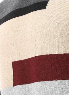 Andora Crew Neck Knitted Pullover _ Grey, Beige & Black  - Image 5