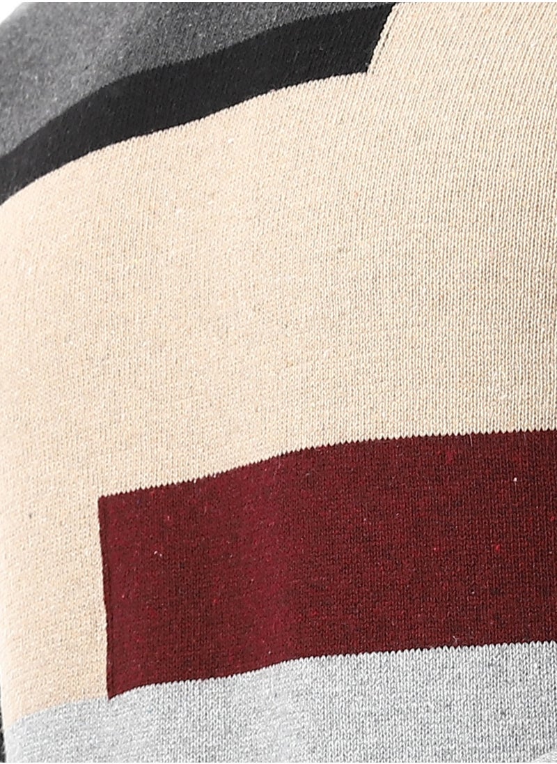 Andora Crew Neck Knitted Pullover _ Grey, Beige & Black  - Image 5