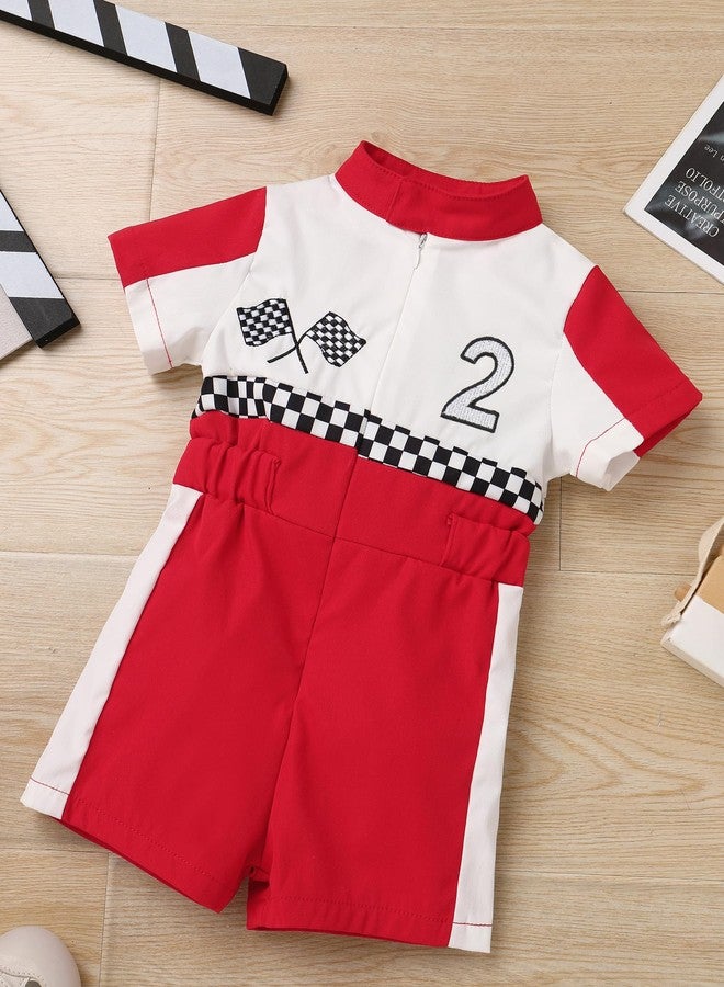 OBEEII Baby Boys 2nd Birthday Outfit Toddler Race Car Driver Romper Two Year Old Kids First Birthday Cake Smash Photoshoot Jumpsuit Party One Piece Clothes Checkered Racer Outfit Red-2Y 18-24 Months - Image 4