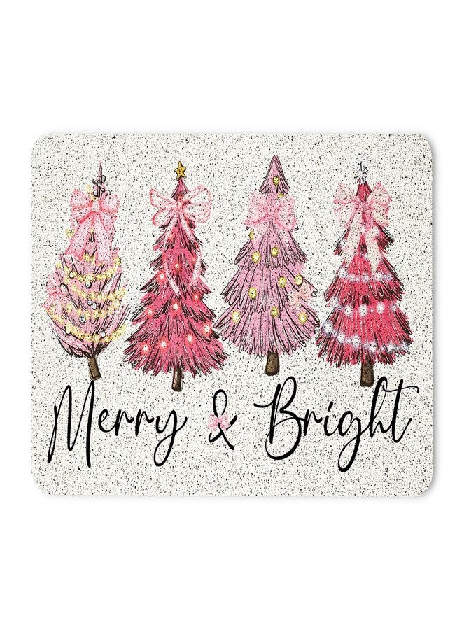 سجادة باب YeiHe Merry and Bright Christmas، سجادات أبواب خارجية مزينة بأشجار عيد الميلاد مع فيونكة حمراء، سجادة ترحيبية لعيد الميلاد للباب الأمامي، سجادات عيد الميلاد لشرفة الباب الأمامي، 17 × 30 بوصة - Image 1