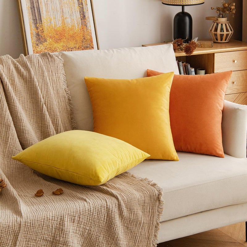 EMEMA Fall Orange Velvet Throw Pillow Covers 18x18 Inch Set of 2 Decorative Square Pillowcase Soft Solid Cushion Case for Couch Sofa Bed Bedroom Livingroom - Image 4