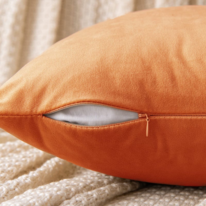 EMEMA Fall Orange Velvet Throw Pillow Covers 18x18 Inch Set of 2 Decorative Square Pillowcase Soft Solid Cushion Case for Couch Sofa Bed Bedroom Livingroom - Image 3