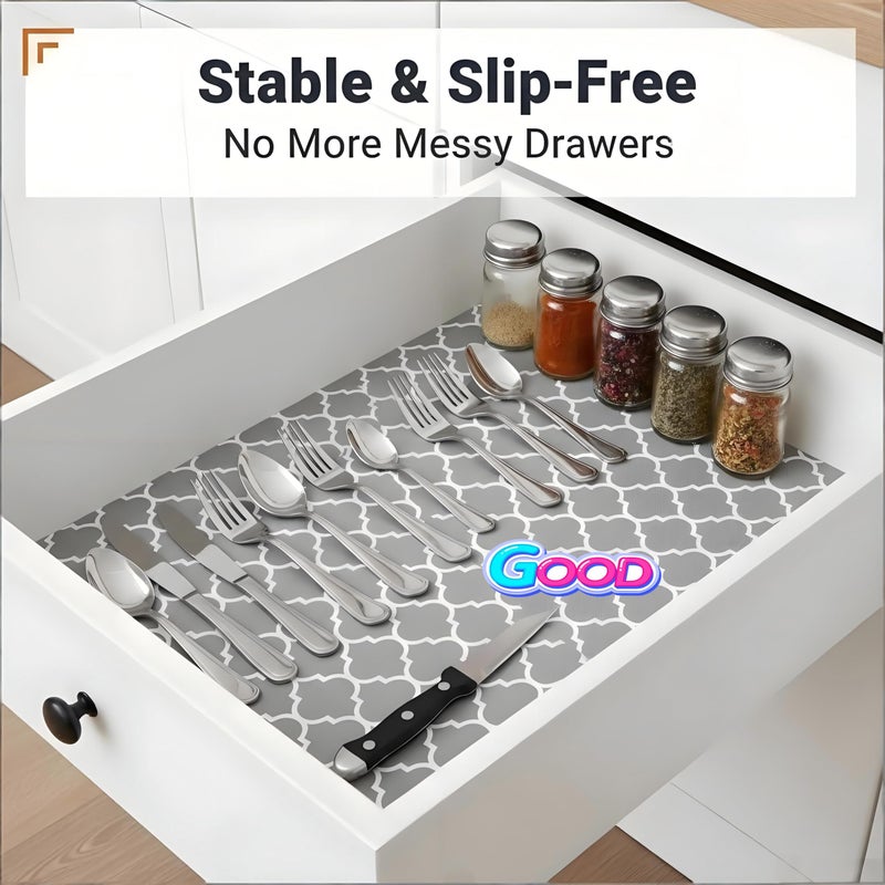 Coavas Extra Grip Thickened Shelf and Drawer Liner - Non-Adhesive Non-Slip Waterproof Mats for Kitchen Cabinets, Drawers, Shelves, Dresser & Cupboard, Easy Cut DIY (Gray, 12IN x 10FT) - Image 2