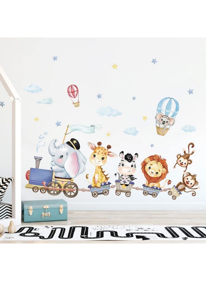 wondever Animal Train Wall Stickers Jungle Animals Giraffe Elephant Lion Peel and Stick Wall Art Decals for Baby Nursery Kids Room Bedroom - Image 2