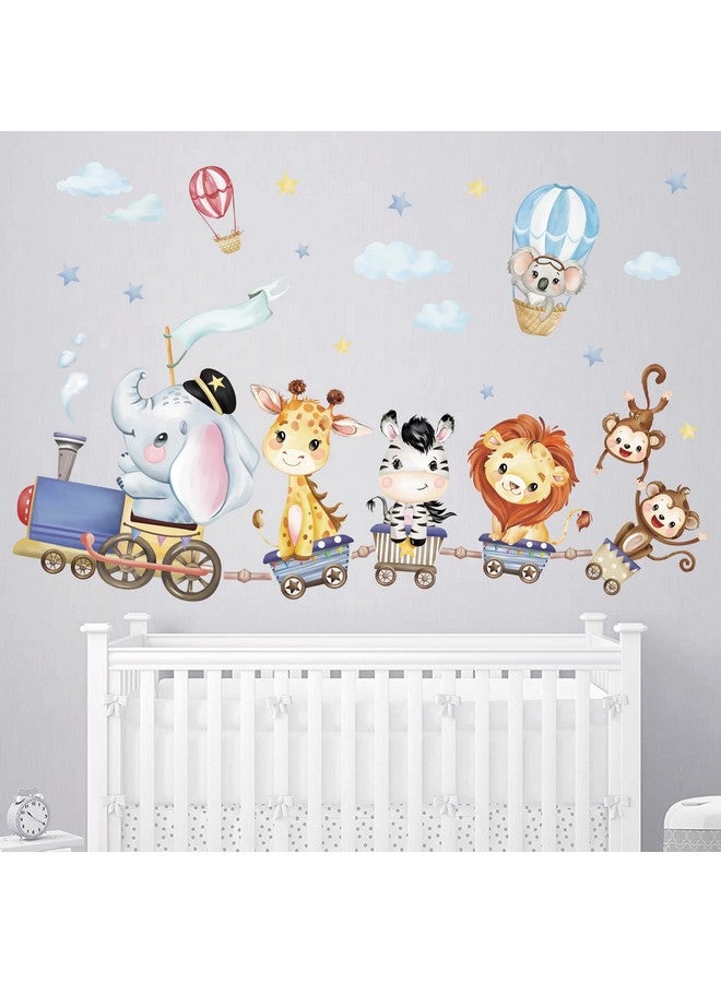 wondever Animal Train Wall Stickers Jungle Animals Giraffe Elephant Lion Peel and Stick Wall Art Decals for Baby Nursery Kids Room Bedroom - Image 1