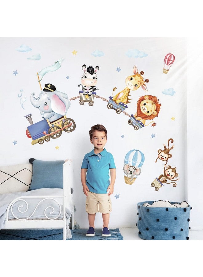 wondever Animal Train Wall Stickers Jungle Animals Giraffe Elephant Lion Peel and Stick Wall Art Decals for Baby Nursery Kids Room Bedroom - Image 3