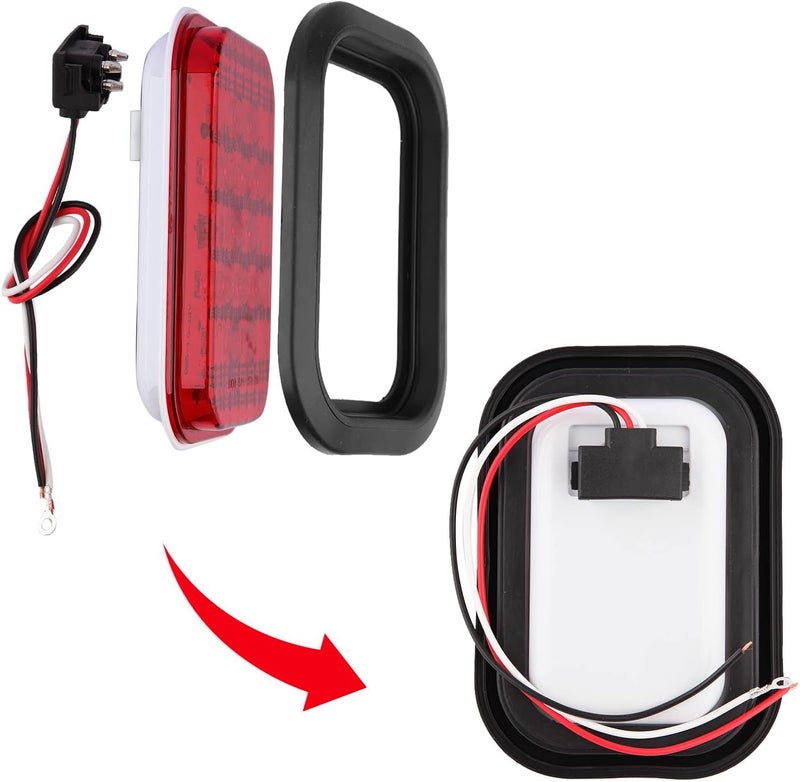 Partswcgg 5" × 3" أضواء خلفية حمراء LED للمقطورة - 4 قطع أضواء فرامل وتوقف ودوران LED مستطيلة - Image 5