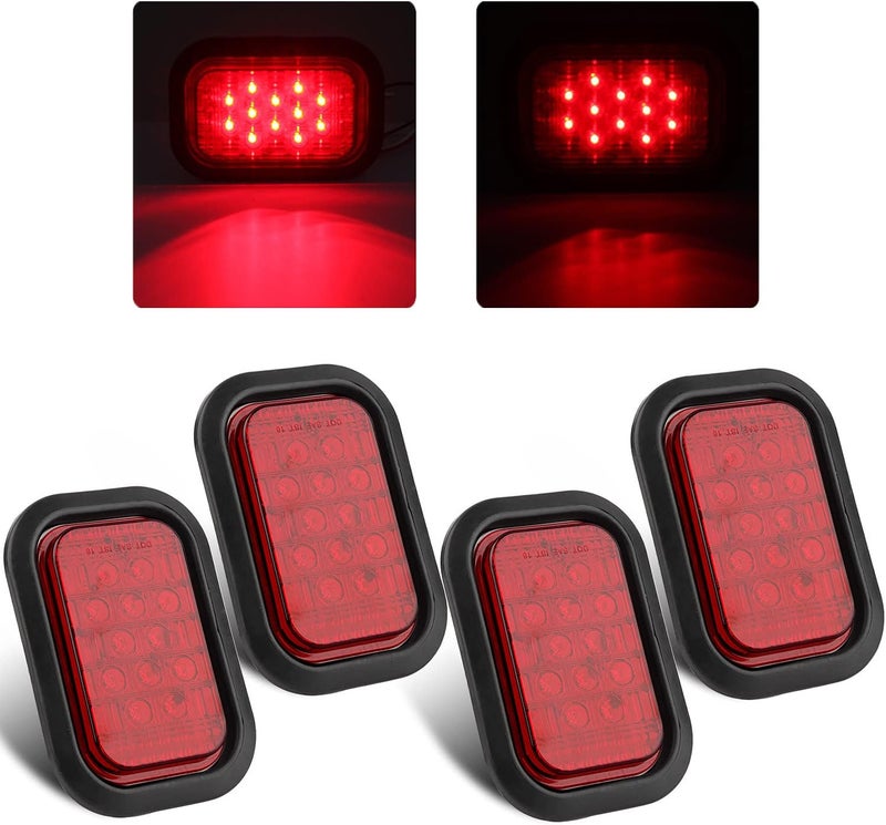 Partswcgg 5" × 3" أضواء خلفية حمراء LED للمقطورة - 4 قطع أضواء فرامل وتوقف ودوران LED مستطيلة - Image 1