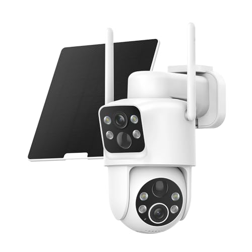 TKENPRO Dual Lens Solar Security Cameras Wireless Outdoor 2K Full HD Video 360 View PanTilt Home Security Camera with Color Night Vision Easy to Install PIR Alarm 24GHz WiFi - Image 1