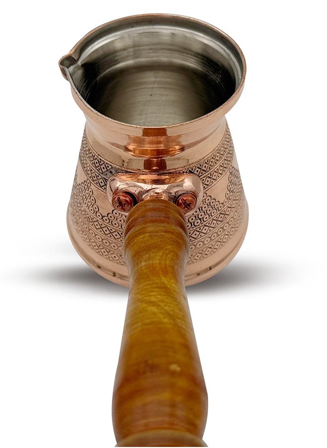 Majestic Majestic Copper Turkish Coffee Pot – Capacity: 590 ml (Large Size) – Handcrafted with Wooden Handle, Perfect for Turkish Coffee, Arabic Coffee, Tea, Milk, and Hot Beverages  - Image 4