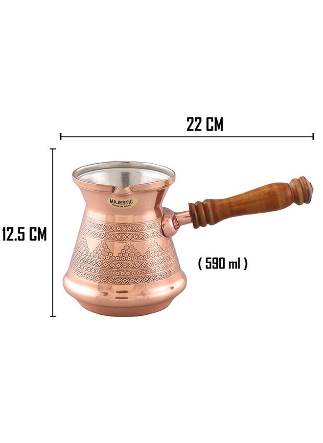 Majestic Majestic Copper Turkish Coffee Pot – Capacity: 590 ml (Large Size) – Handcrafted with Wooden Handle, Perfect for Turkish Coffee, Arabic Coffee, Tea, Milk, and Hot Beverages  - Image 5