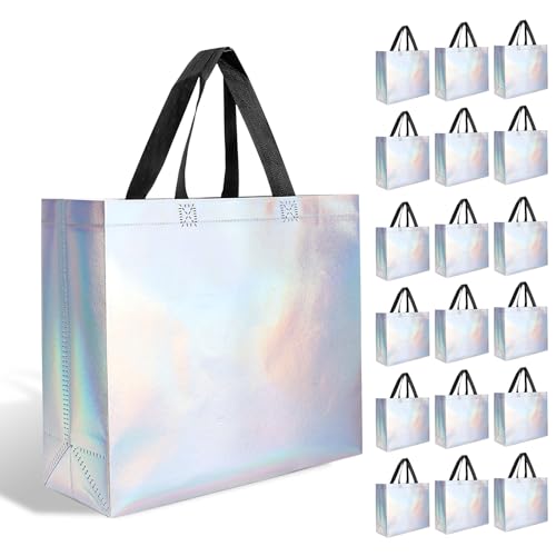 Hugro Tarfive 【18-Pack Shiny Color】 Reusable Gift Bags with Handles, Bulk Goodie Bags for Easter, Baby Shower,Kids Birthday, Party Favors, Wedding, Holiday Goodie | 12.6x4.7x11 Inches | 18 Premium Shiny Color Bag | Eco-Friendly - Image 1
