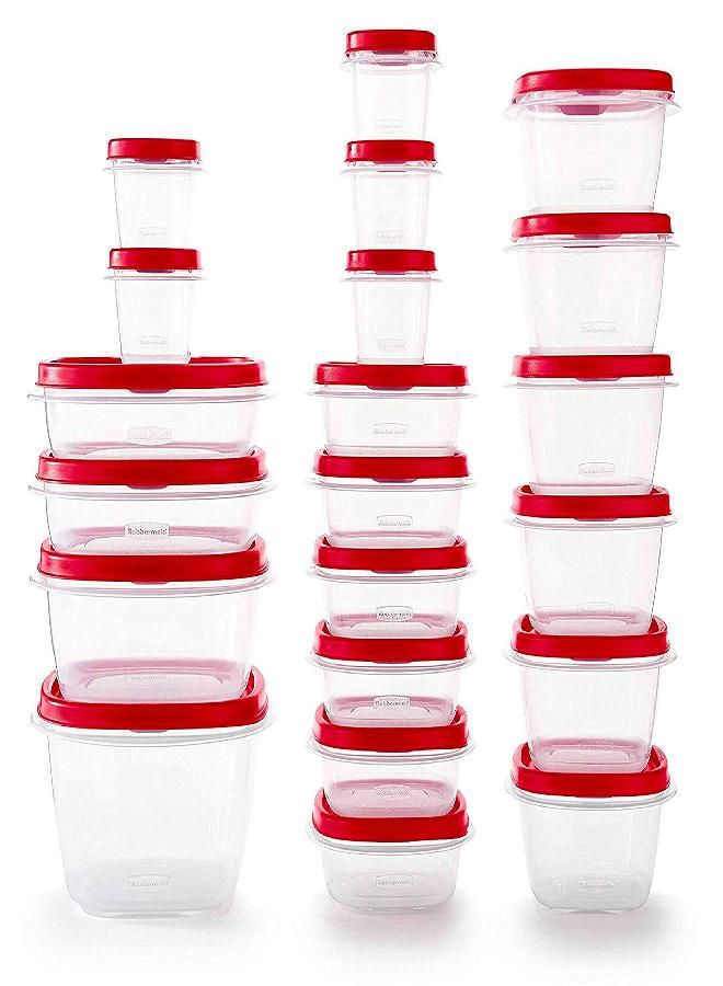 Rubbermaid Rubbermaid 42-Piece Food Storage Containers with Lids, Salad Dressing and Condiment Containers, and Steam Vents, Microwave and Dishwasher Safe, Red (Pack of 21)  - Image 1