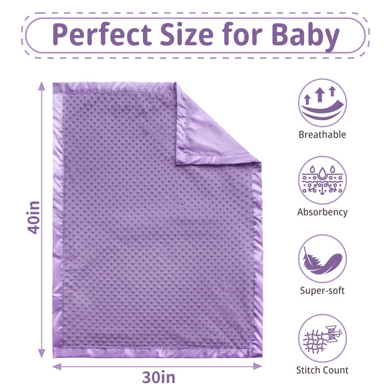 Pro Goleem Baby Soft Minky Dot Blanket with Silky Satin Backing Baby Gifts for Boys and Girls (Purple, 30â€™â€™ x 40â€™â€™) - Image 3