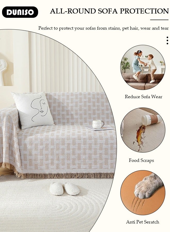 DUNISO غطاء أريكة، بطانية أريكة قابلة للغسل، غطاء أريكة متعدد الاستخدامات لجميع الفصول، غطاء أريكة كبير الحجم، أغطية أريكة للحيوانات الأليفة، بطانية منسوجة على شكل L وشكل U مع شرابات 130*180 سم - Image 3